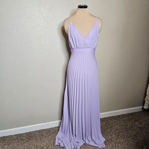 NWT Charmed Hearts Versona Lavender Pleated Maxi Dress Spaghetti Strap Large